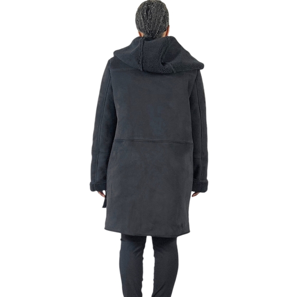 Laruen Ralph Lauren Faux Shearling Toggle Buttoned Black Coat - Picture 3 of 16